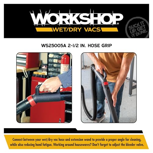 WORKSHOP Wet/Dry Vacs WS25005A 2-1/2-in. Hose Grip Vacuum Attachment | Control Suction with Built-in Bleeder Valve, For WORKSHOP Shop Vacuum Cleaners, Fits 2-1/2-inch Extension Wands and Hoses