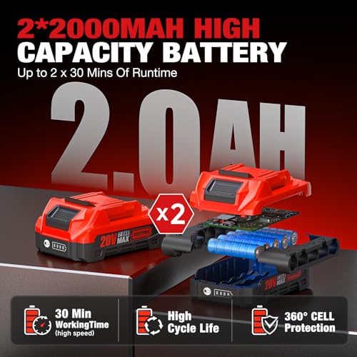 Alloyman 20V Brushless Right Angle Impact Wrench, 207 Ft-lbs（280N.M）,1/2'' High Torque Cordless Power Tool with 2×2.0Ah Batteries, LED Light, 2-Speed Control, Compact 90° Design for Tight Spaces