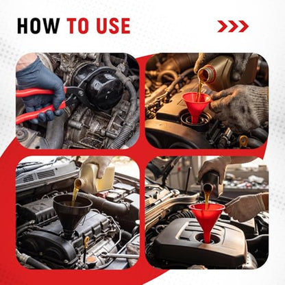 Chumia 6 Pcs Automotive Oil Funnel Set, Flexible Wide Mouth Fuel Funnels with with Flexible Neck, Detachable Spout and Adjustable Oil Filter Wrench, Automotive Funnel Kit for Gasoline, Coolant, Water