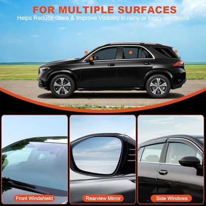 2Pcs Glass Oil Film Remover for Car Windshield, Windows & Mirrors, Roll-On Glass Compound with Cleaning Board, Streak-Free Windshield Cleaner Tool for Water Spots, Bug Splatters & Improved Visibility