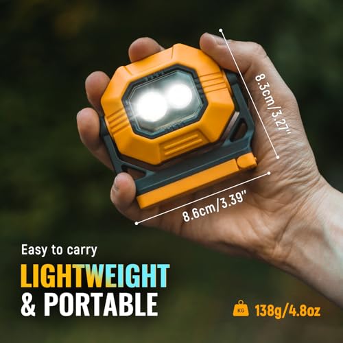 Easymaxx LED Rechargeable Work Light, 2Pack 1500LM Portable COB Magnetic Lights with 3 Modes & 360°Rotatable, IPX4 Waterproof Worklight for Car Repairing, Job Site Lighting, Emergency (2 PCS) | 3 modes, 360° rotatable bracket, USB-C charge, up to 7 hr run