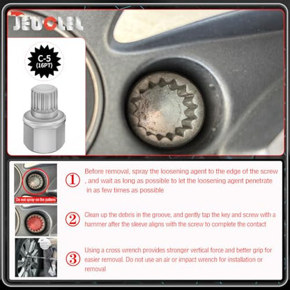 ABC5/16PT Wheel Locking Nut Key Compatible with VW, Audi | Wheel Lock Nut Socket Adapter, Anti-Theft Screw Remover, Hand Repair Tool, Tyre Fitting, garage - color: ABC5/16PT