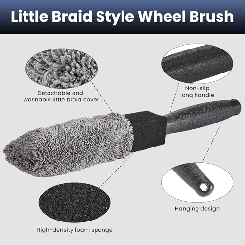 3Pcs Wheel Brush, Tire Brush with Little Braid Bristles Design, Durable Rim Brush & Car Wheel Brushes, Car Detailing Brush for Cars, Trucks, RVs, Motorcycles, Room, Corner - size: 3pcs