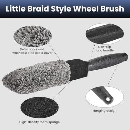 3Pcs Wheel Brush, Tire Brush with Little Braid Bristles Design, Durable Rim Brush & Car Wheel Brushes, Car Detailing Brush for Cars, Trucks, RVs, Motorcycles, Room, Corner - size: 3pcs