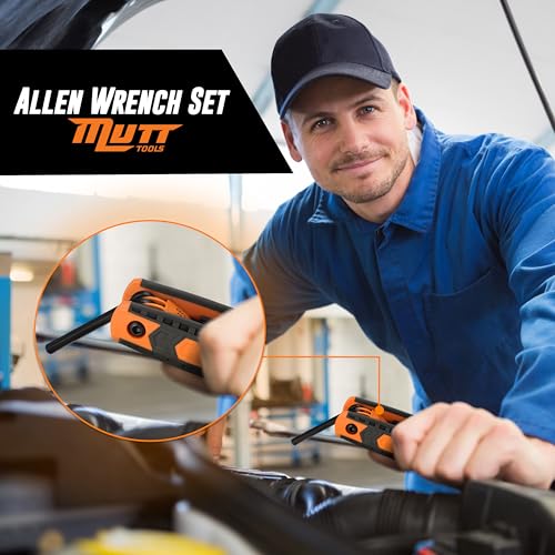 Mutt Tools 25pc Folding Allen Key Set – Compact SAE & Metric Tool for Bikes, DIY, Archery – Color-Coded, Allen Wrenches Sets Stamped with Sizing Info - style: 25pc Folding Hex and Star Key Set
