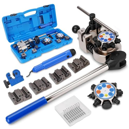 Brake Line Flaring Tool Kit, 45 and 37 Degree, Single, Double and Bubble Flare Tool, SAE and DIN, for 3/16", 1/4", 5/16", 3/8", 4.75mm Steel and Copper Tubing, Universal for Cars, Trucks, SUVs