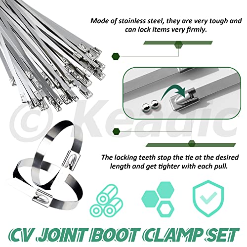 Keadic 37Pcs Automotive CV Boot Clamp Pliers with Ear Joint Banding Clamps, 304 Stainless Steel CV Joint Boot Clamps Band Hose Car Axle Pliers Tool for Most Cars
