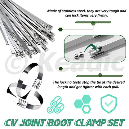 Keadic 37Pcs Automotive CV Boot Clamp Pliers with Ear Joint Banding Clamps, 304 Stainless Steel CV Joint Boot Clamps Band Hose Car Axle Pliers Tool for Most Cars