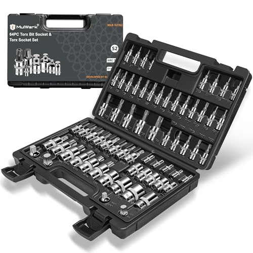 MulWark Torx Socket Set 64-Piece | 3/8, 1/4, 1/2 in. Drive Bit Socket Set and External Torx Socket Set w./ Impact Adapter and Reducer | S2 and Cr-V Steel - style: 64PC Master Torx Bit Socket Set