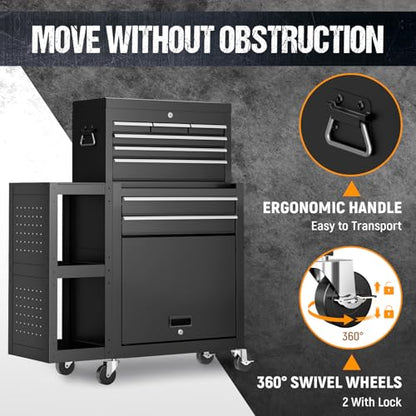 8-Drawer Rolling Tool Chest,3-in-1 Tool Box on Wheels with Lockable Steel Cabinet, Detachable Top Toolbox & Bottom Storage Cart with Additional Cabinet for Repair Room,Warehouse, Black New - size: 8 Drawers-Black New