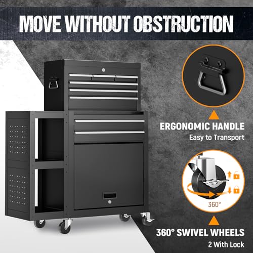 8-Drawer Rolling Tool Chest,3-in-1 Tool Box on Wheels with Lockable Steel Garage, Detachable Top Toolbox & Bottom Storage Cart with Additional Cabinet for Repair Room,Warehouse, 2026 Black - size: Large-Black