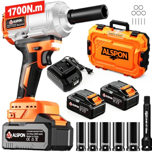 Cordless Impact Wrench 1/2 Inch, 1700N.m (1250 Ft-lbs) Torque - orange | Brushless Motor, 21V Battery, 3-Mode Control, Sockets & Case for Car Repair - color: Orange