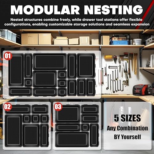 C&T 69-Pieces Tool Box Organizer Tray Divider Set, Tool Drawer Tray Divider, Large Plastic Interlocking Organizer (Includes 5 Sizes) for Drawer Organization, Workbench and Storage