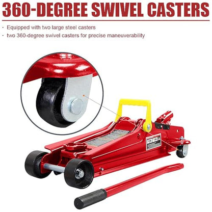 MustMover 2.5 Ton (5,000 lbs) Low Profile Heavy Duty Steel Hydraulic Floor Jack with Single Piston Pump, Lifting Range 3-3/8" to 14-15/16", for Car, Light Truck and SUVs, Red - color: red