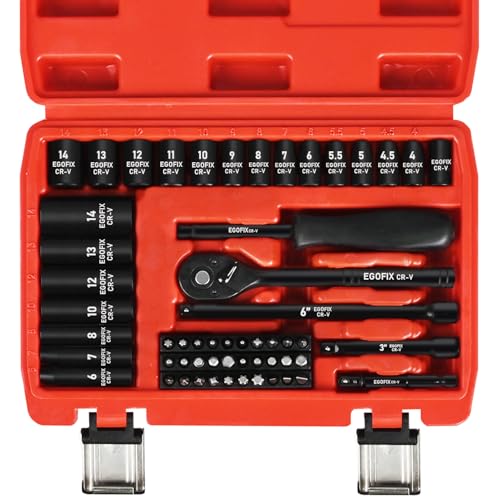 1/4" Ratchet Wrench Socket Set 56 PCS, Metric Shallow Socket (4-14mm) and Deep (6-8, 10-14mm), with Mini 72-Teeth Ratchet, Screwdriver Bit Set, Small Tool Kit for Home Use, Motorcycle and Bike - style: 1/4-56PCS