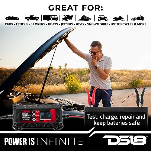 DS18 INF-C6A 6V/12V Car Battery Charger, Portable Automatic Smart Lithium and AGM Battery Trickle Charger & Maintainer 6A for Car Truck Motorcycle Lawn Mower Boat Marine Lead Acid Batteries