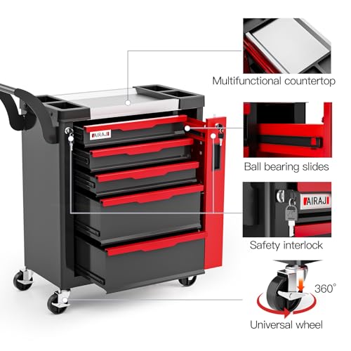 5-Drawer Tool Chest with Wheels, Rolling Tool Chest with Side Drawer,Tool Cabinet Drawers lockable,Tool Cart with Top compartment,for Garage Storage,Workshop,Home,Safety Rounded Corner Anti-collision - style: 5-Drawer