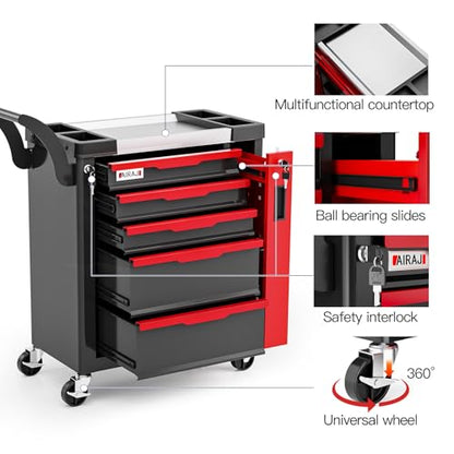 5-Drawer Tool Chest with Wheels, Rolling Tool Chest with Side Drawer,Tool Cabinet Drawers lockable,Tool Cart with Top compartment,for Garage Storage,Workshop,Home,Safety Rounded Corner Anti-collision - style: 5-Drawer