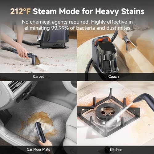 Uwant Carpet Cleaner Machine with Steam&Hot&Cold Water Models 18Kpa Powerful Suction Upholstery Cleaner Machine with Pet Pro Cleaner for Pets, Carpet Steam Cleaner Set of 1 - color: Blue-Margaret