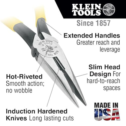 Klein Tools D203-8NCR Long Nose Side-Cutter Strip/Crimp Pliers, Induction Hardened and Heavier For Increased Cutting Power, 8-Inch - style: Side Cutting/Wire Stripping/Crimping