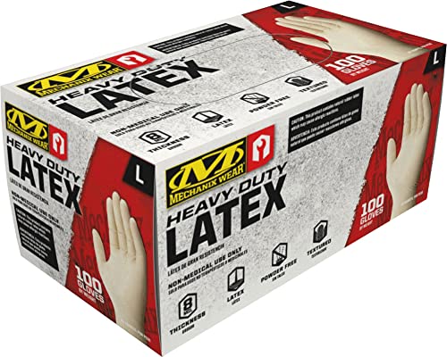 Mechanix Wear 7 Mil Heavy Duty Latex Disposable Gloves - Auto Repair Oil & Grease Proof Industrial Gloves - Chemical Resistant - Powder-Free - Large - White - 100 Pack