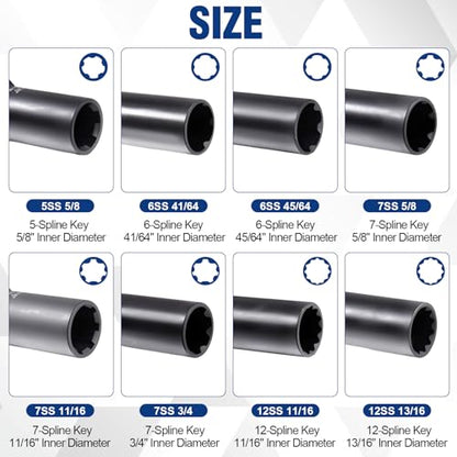 Spline Lug Nut Socket Set, 8 Piece SAE and Metric Locking Lug Nut Removal Tool, Wheel Lock Removal Kit for Removing Spline and Hex Style Aftermarket Wheel Lugs Nuts, CR-MO Steel
