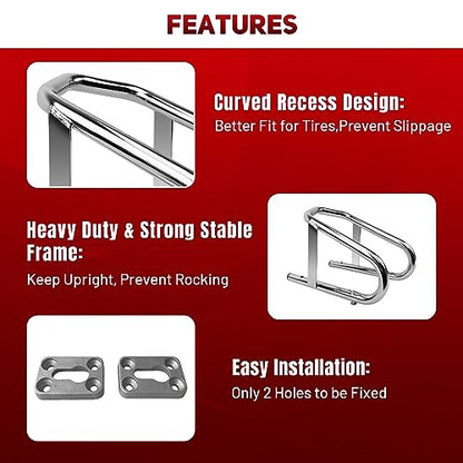 ROBLOCK Heavy Duty Motorcycle Stand Wheel Chock Fits 5.5'' Wide Tires, Portable Removable Motorcycle Wheel Chocks for Trailer Or Garage, 1 Pack, Silver