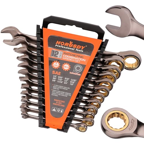HORUSDY 12-Piece SAE Ratcheting Wrench Set | 1/4” to 7/8“ | Ratchet Combination Wrenches Set with Organizer | 72-Teeth | Chrome Vanadium Steel - style: 12-Piece SAE Ratcheting - Basic