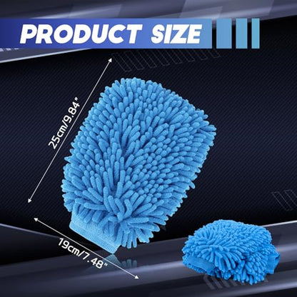 wuyaoyao 2PCS Car Wash Mitt, 10.14"×7.12" Chenille Microfiber Car Wash Mitts, Scratch-Free & Lint-Free, Absorbent Double Sided Clean Glove for Cars Cleaning, Auto Cleaning Supplies (Sky Blue) - color: Sky Blue