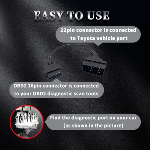 OBD1 to OBD2 Adapter for Toyota 22 Pin to 16 Pin OBD Diagnostic Cable | Compatible with Toyota Old Vehicles 22 Pin OBD Cable Connector,Works with ELM327 OBDii Diagnostic Scanner Tools/Code Reader - style: Fit for toyota-22pin