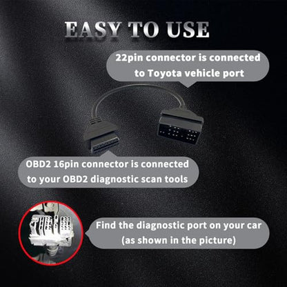 OBD1 to OBD2 Adapter for Toyota 22 Pin to 16 Pin OBD Diagnostic Cable | Compatible with Toyota Old Vehicles 22 Pin OBD Cable Connector,Works with ELM327 OBDii Diagnostic Scanner Tools/Code Reader - style: Fit for toyota-22pin