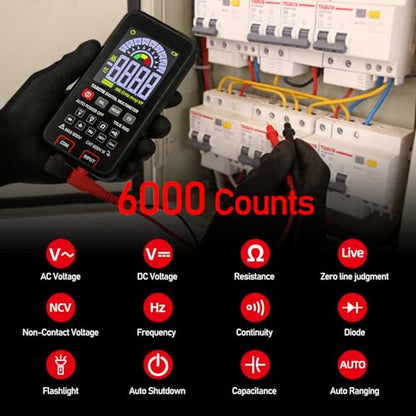Digital Multimeter 6000 Counts Amp Voltage Tester Auto-Ranging with Backlit Screen, Measures AC/DC Voltage Current Resistance Capacitance Continuity Diode Live Wire Test NCV for Automotive, Household