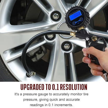 Hausse Heavy Duty Compressor Accessory Kit - Digital Tire Pressure Gauge with Inflator, Blow Gun and Hose Fittings, 1/4" NPT Air Tool Kit - size: Digital Gauge