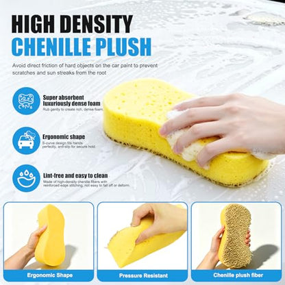 2Pack Large Car Wash Sponge - Car Cleaning Sponges for Car Cleaning, Kitchen, Bathroom and Household Cleaning - color: Yellow
