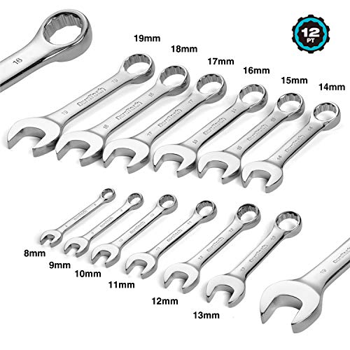 DURATECH Stubby Combination Wrench Set, Metric, 12-Piece, 8-19mm, 12 Point, CR-V Steel, with Rolling Pouch - size: 12-Piece, Metric