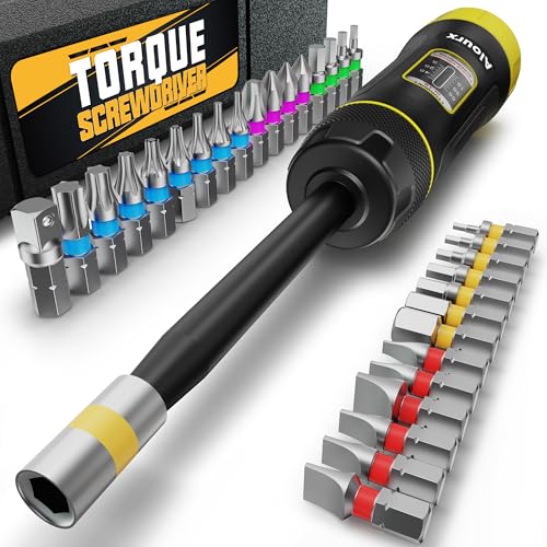 Long Shank Torque Screwdriver Set, 5-55 Inch Pounds lbs, 32 Piece 1/4" Drive Torque Screwdriver Wrench with S2 Steel Bits for Bicycle Mechanics, Mechanical Equipment, and Mounting - size: 5-55inch L