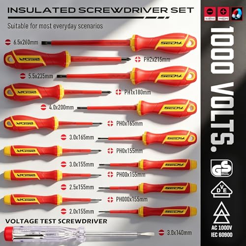 18-Piece Insulated Electrician Tool Set, VDE 1000V Insulated Screwdrivers, Voltage Tester, Long Nose, Diagonal Cutting and Water Pump Pliers for Electrical Work, Home Repair and Maintenance - style: 18 PCS VDE(New Version)