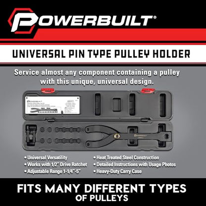 Powerbuilt Universal Pulley Holder Tool Kit, Hold Pulleys Servicing Vehicle Belts, Water Pumps, Camshafts, Crankshafts, Clamp - 647876 - style: 16 Piece