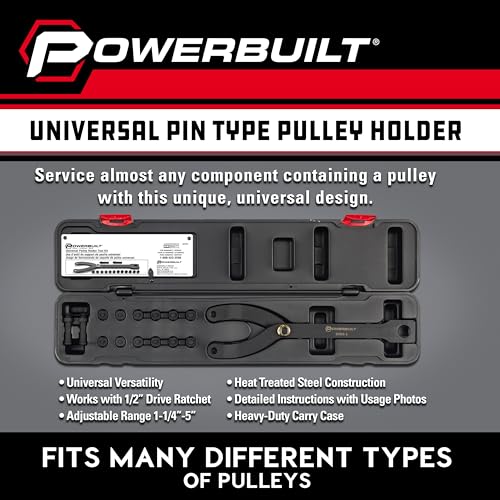 Powerbuilt Universal Pulley Holder Tool Kit, Hold Pulleys Servicing Vehicle Belts, Water Pumps, Camshafts, Crankshafts, Clamp - 647876 - style: 16 Piece