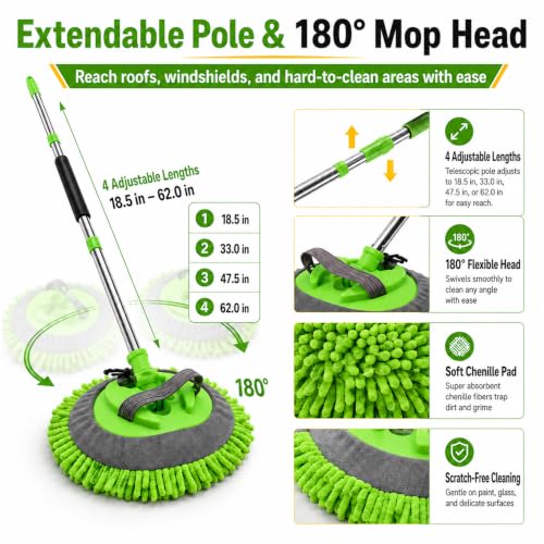 Car Detailing Kit Exterior, Car Wash Brush Kit with Long Handle 10pcs Set, Car Windshield Cleaner, Professional Car Care kits, Car Detailing Brush Set, Car Cleaning Drill Brush Kit with Extension Pole