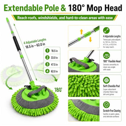 Car Detailing Kit Exterior, Car Wash Brush Kit with Long Handle 10pcs Set, Car Windshield Cleaner, Professional Car Care kits, Car Detailing Brush Set, Car Cleaning Drill Brush Kit with Extension Pole