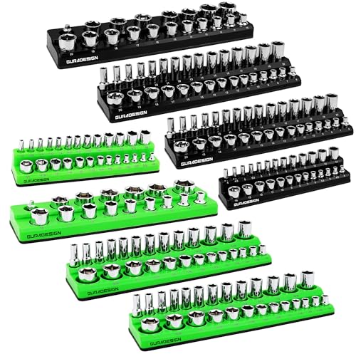8PCS Socket Organizer Set - Magnetic Holder for 171 Pieces (1/4", 3/8", 1/2") - style: 8PCS Magnetic Socket Organizer Tray Set