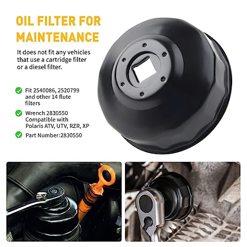 Three T Oil Filter Wrench, Oil Filter Tool For Polaris All Vehicles 2520799 2540086 2830550 2-9/16 in. (65 mm) - 14 flute