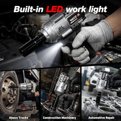 WIRIK Cordless Impact Wrench, 21V 1/2" Brushless High Torque Impact Gun | 1000N.m (737Ft-lbs) Breakaway Torque, 2x4.0Ah Batteries, Auto Stop, LED Light, 3 Modes & 5 Sockets for Truck, RV & Heavy Duty