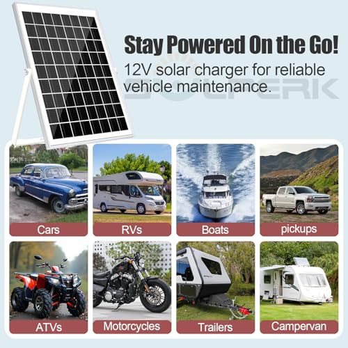 SOLPERK Solar Panel Kit 10W 12V, Waterproof Solar Battery Trickle Charger Maintainer + Smart MPPT Controller + Adjustable Mount Bracket for Boat Car RV Motorcycle Marine Automotive - size: 10W