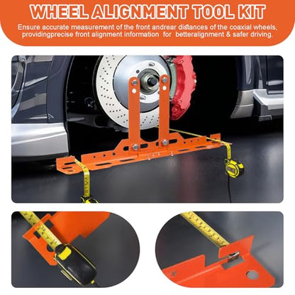 Wheel Alignment Tool Kit with 2 Measuring Tapes – Heavy Duty Toe Plates, Automotive Alignment Tools for Car, Truck, SUV – Camber Alignment Tool Alternative for Measuring Wheel Toe - color: Orange