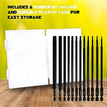 6" Long Allen Hex Bit Set (12 Pack of Drill Bits with Case) 6 Inch Allen Key Hex Bits in The Following SAE Sizes 1/16" 5/64", 3/32", 7/64", 1/8", 9/64", 5/32", 3/16", 7/32", 1/4", 5/16", 3/8 - style: Extra Long Hex Bits