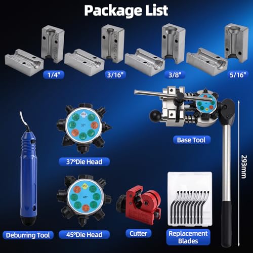 8MILELAKE Brake Line Flaring Tool Kit, 45 & 37 Degree Flaring Tool Set, Single Bubble Double Flare Tool for Brake Lines, Brake Tube Line Flaring Tool for 3/16" 1/4" 5/16" 3/8"