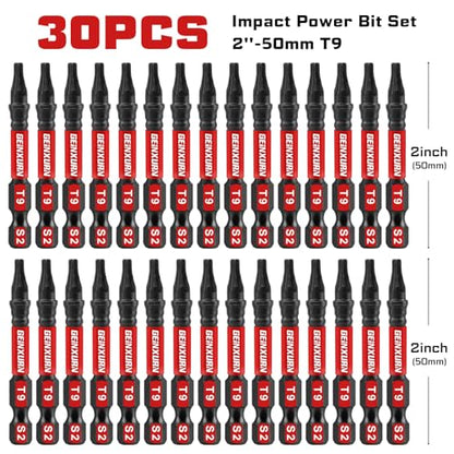Geinxurn 30 Pieces T9 Impact Tough Magnetic Screwdriver Bit Set, 2 In. #9 Torx Head power Bit Set, S2 Alloy Steel T9 Star Bit - size: 2"-30PCS, style: T9