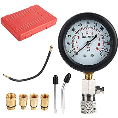 Gasoline Engine Compression Tester, Automotive Cylinder Pressure Test Kit with Dual Gauge 0-300psi for Cars and Motorcycles, Includes M10 M12 M14 M18 Adapters and